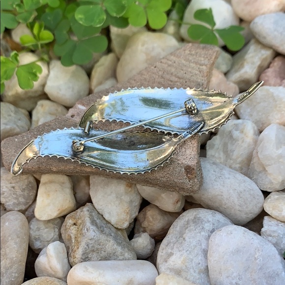 Vintage Sterling Silver Double Leaf Brooch - Picture 2 of 6